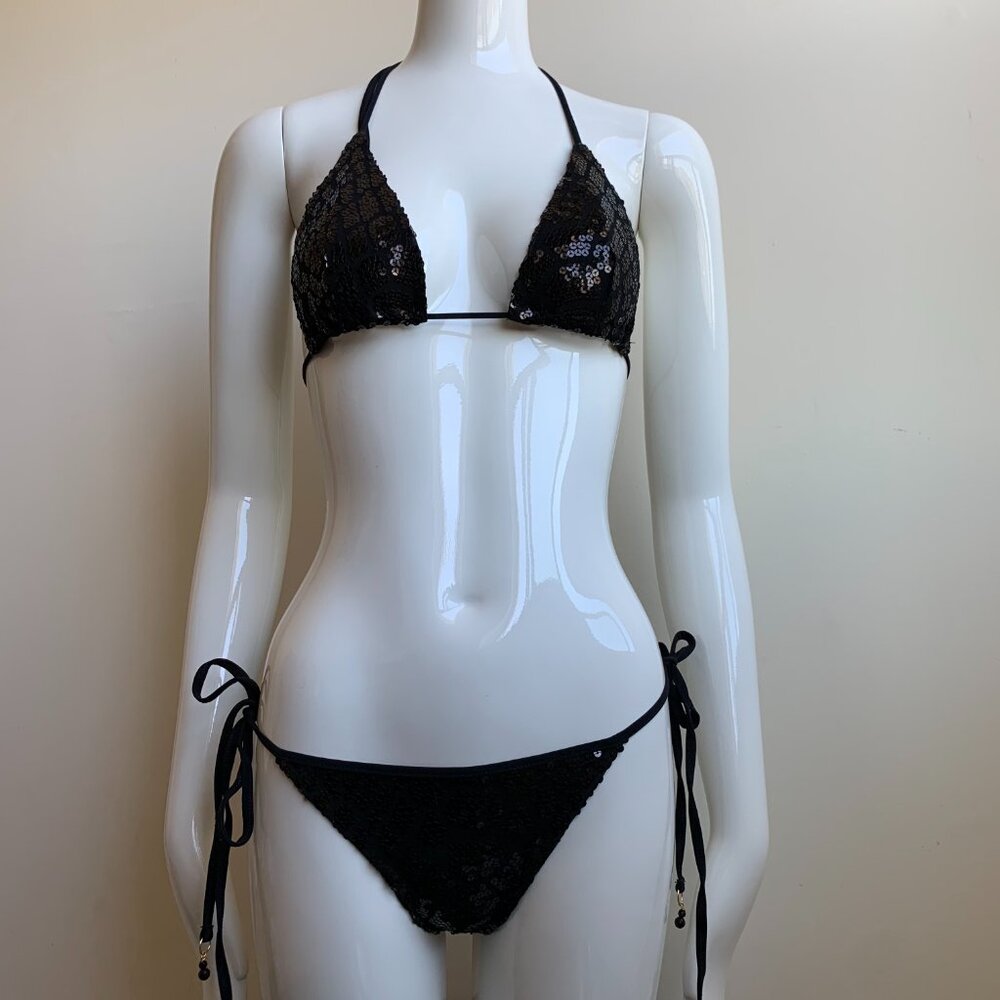 Sauvage Luxe black sequins luxury triangle top bikini